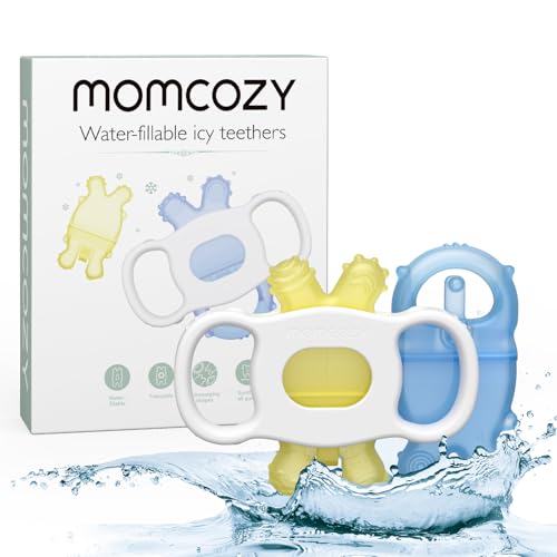 Momcozy Mordedor Silicone Bebê Azul e Amarelo 2 Peças - Alívio Dentição