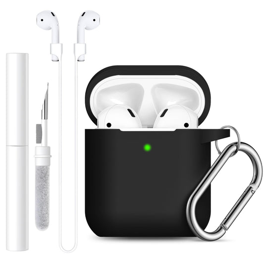 Lerobo Capa para AirPods 1ª/2ª Geração com Kit de Limpeza e Cordão (Preto)