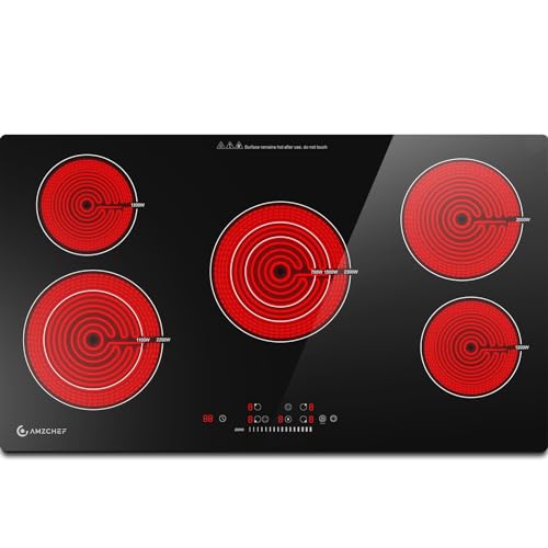 Cooktop Elétrico AMZCHEF 36" com 5 Bocas, 8900W e Controle Touch (Preto)