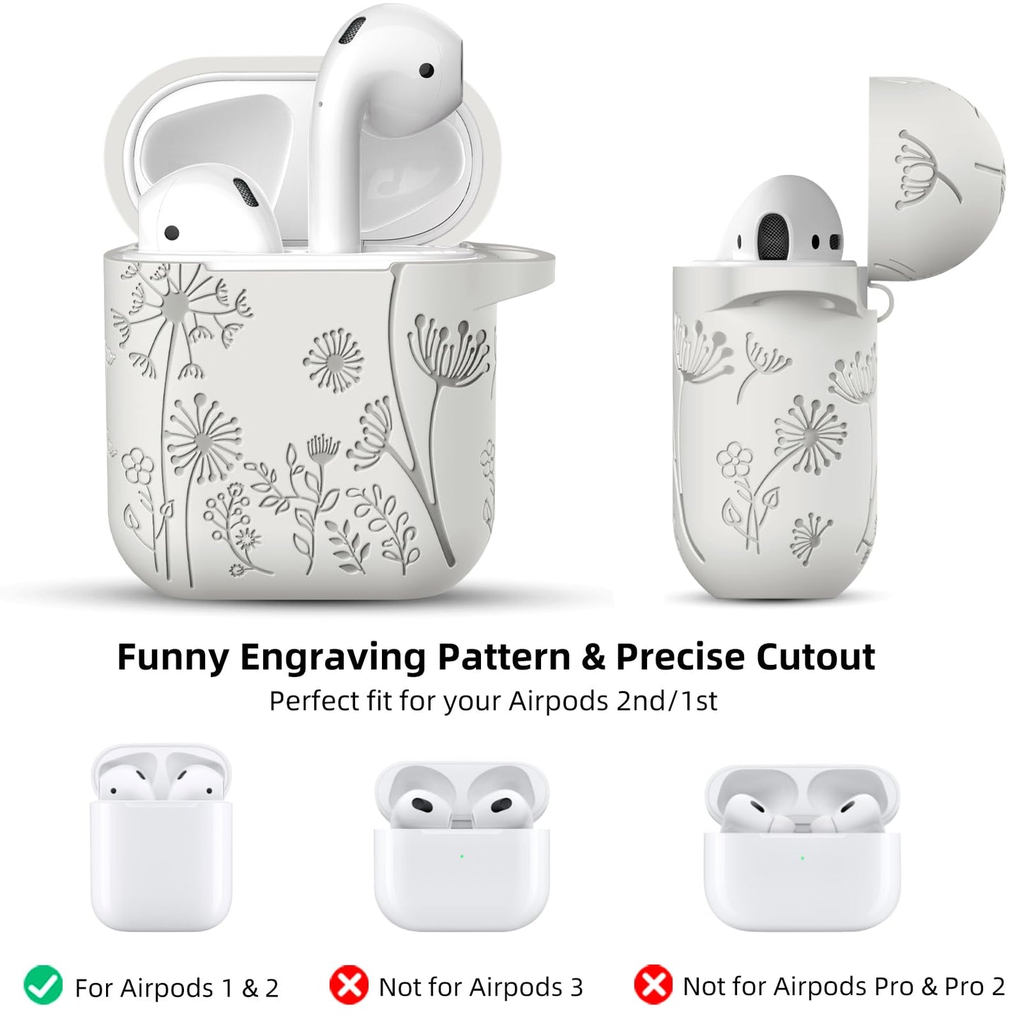 Lerobo Capa Gravada p/ AirPods 1/2 Geração c/ Mosquetão (Starlight)