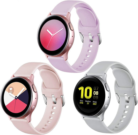 Lerobo 3 Pack Pulseiras Silicone 20mm p/ Samsung Galaxy Watch (Areia/Lavanda/cinza)