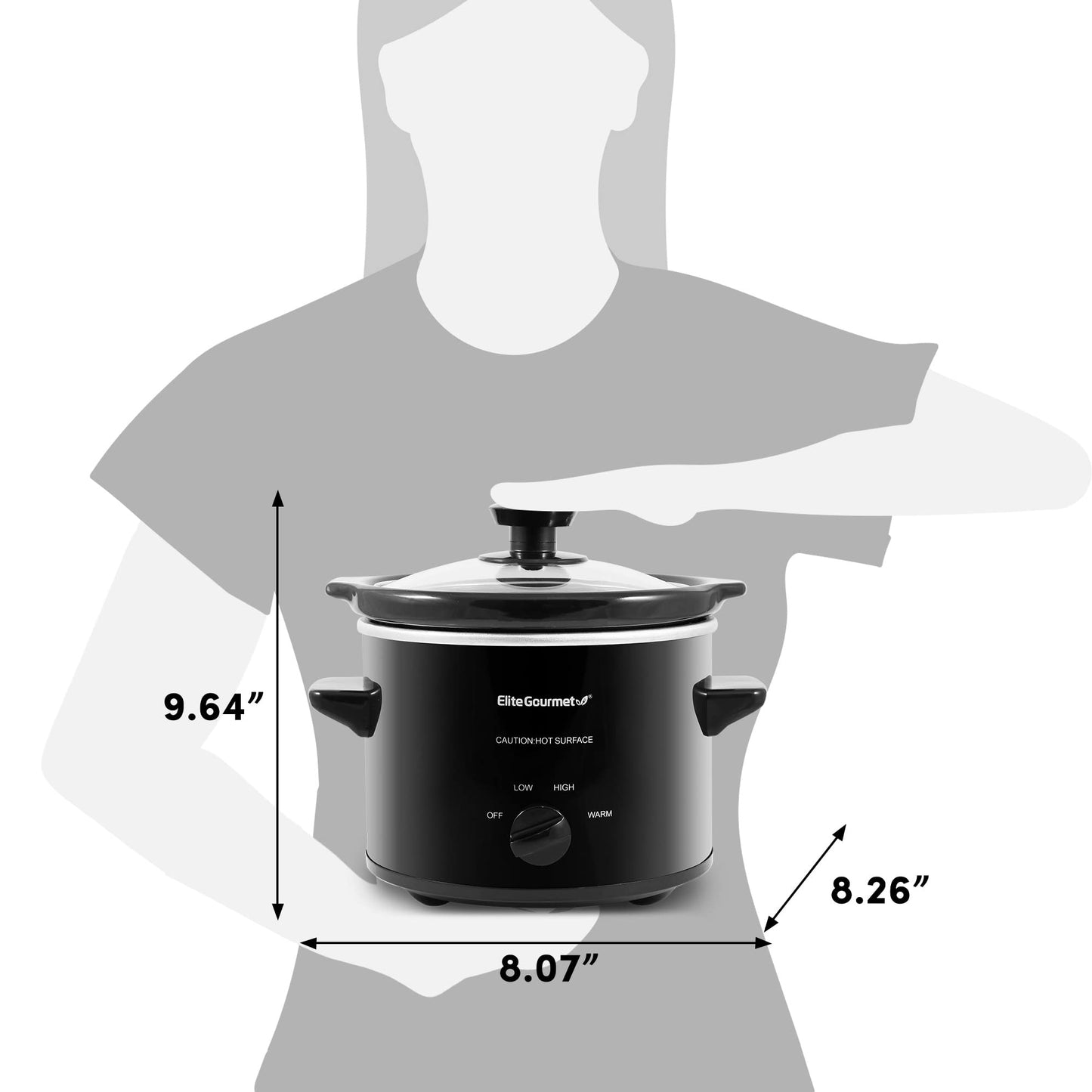 Elite Gourmet Panela Elétrica Slow Cooker 2 Quartos com Tampa de Vidro (Preto)