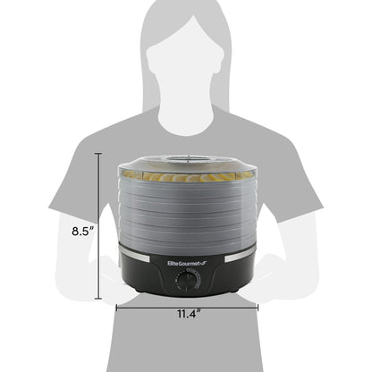 Elite Gourmet Desidratador de Alimentos 5 Bandejas com Controle de Temperatura (Preto/Cinza)