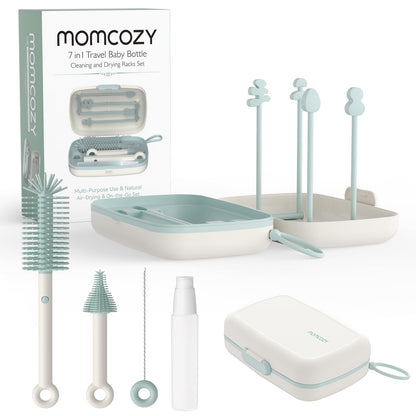 Momcozy Kit de Escovas para Limpeza de Mamadeiras 7 em 1 - Silicone e Acessórios Portáteis (Verde)