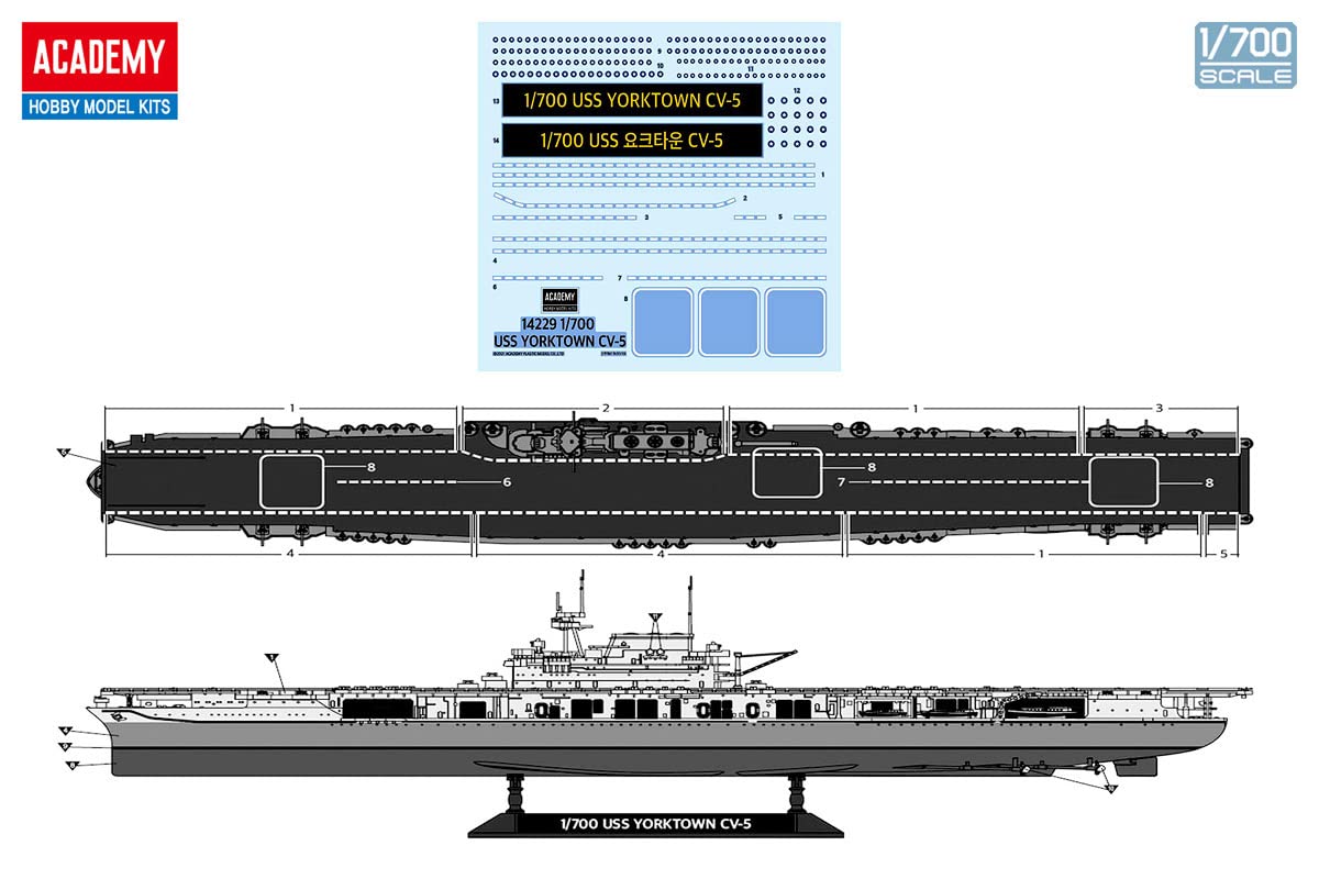 Academy CV-5 Yorktown 1/700 - Porta-aviões da Marinha dos EUA