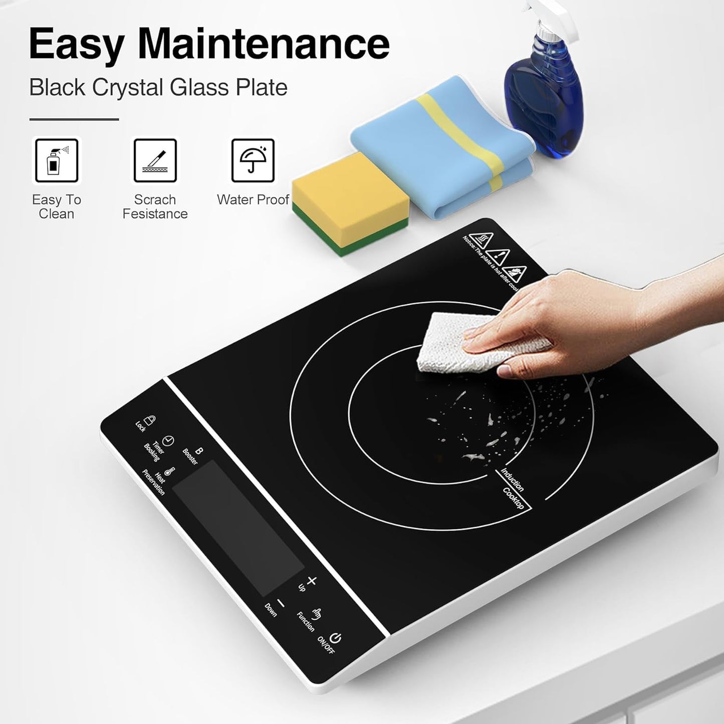 VBGK Induction Cooktop 1800W, Portátil, 9 Níveis, Controle Touch, 110V