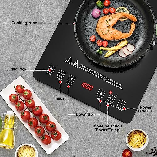 AMZCHEF Cooktop de Indução Portátil 1800W com 8 Níveis de Potência (Preto)