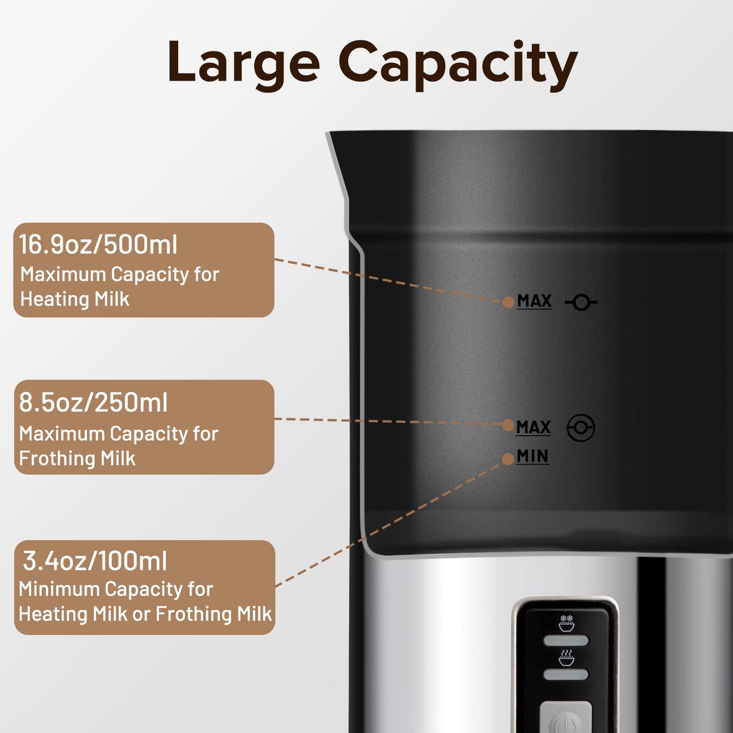 Secura Espumador de Leite Elétrico 16.9oz com Função Quente e Frio (Inox)