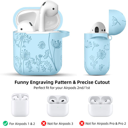 Lerobo Capa Gravada Silicone para AirPods 1ª/2ª Geração com Mosquetão (Azul Céu)