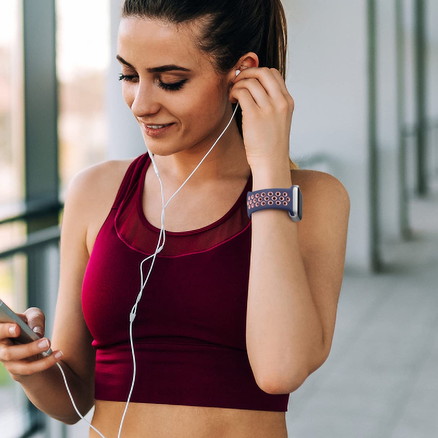 Lerobo Pulseira Esportiva Compatível com Apple Watch (Azul/Rosa)