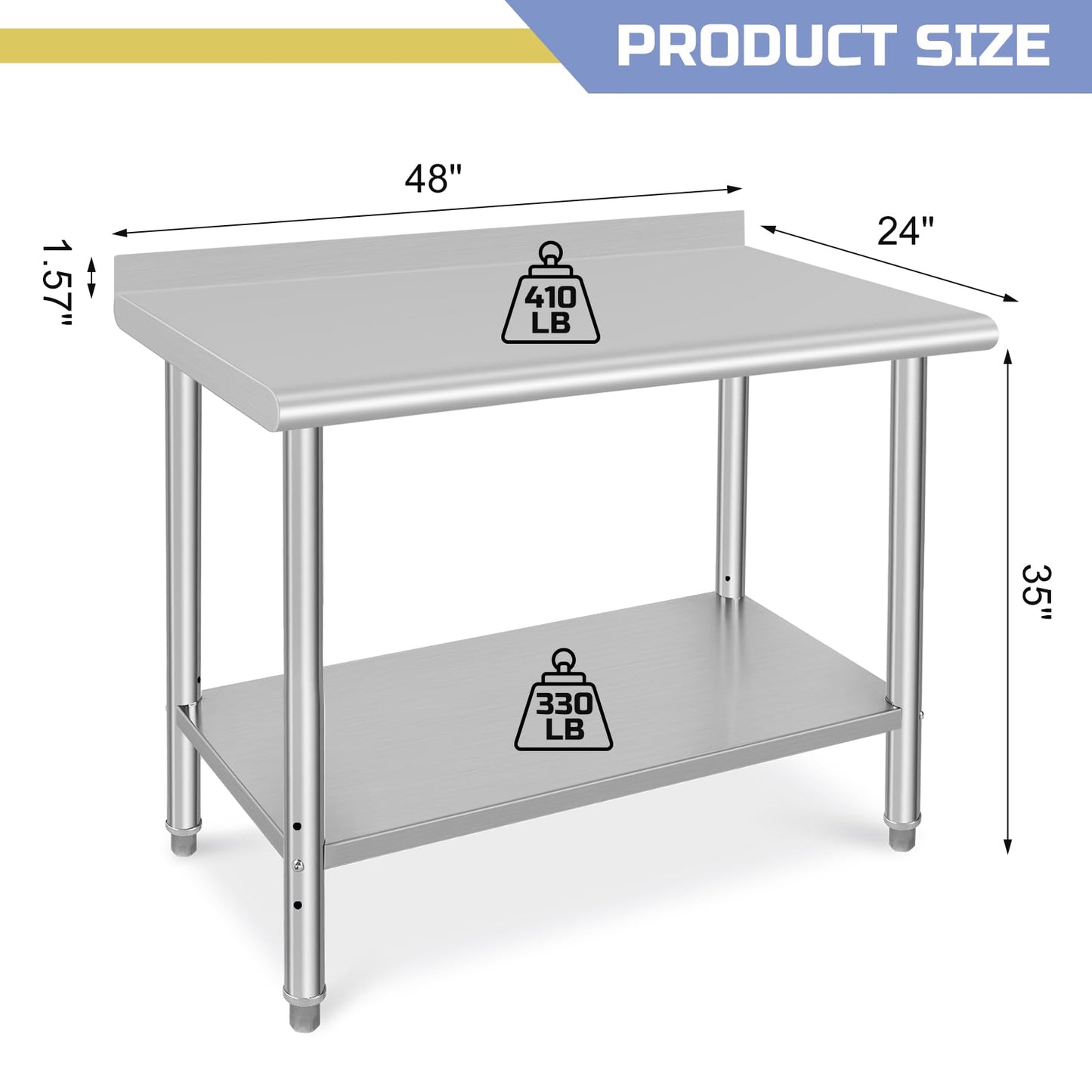 Takywep Mesa de Trabalho Inox 122x61cm com Prateleira Ajustável Prata