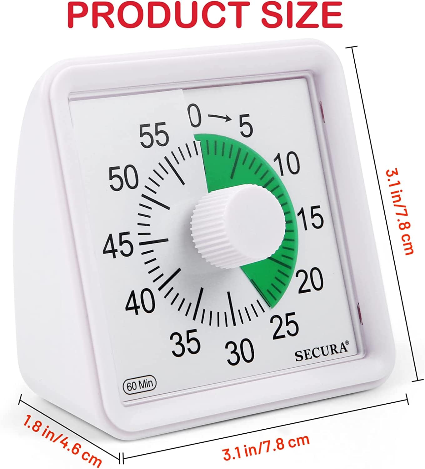 Secura Timer Visual de 60 Minutos para Sala de Aula e Estudo (Verde e Branco)