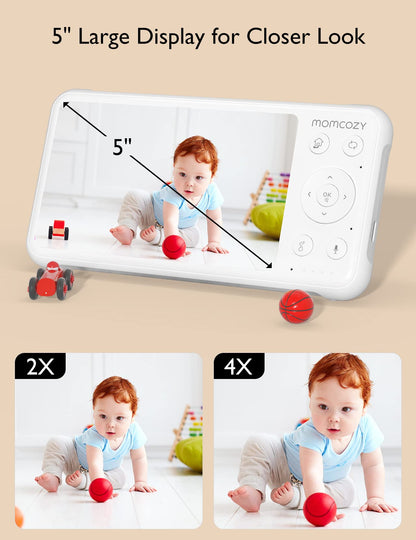 Momcozy Monitor de Bebê 5” com 2 Câmeras, Visão 360° e Bateria de 5000mAh