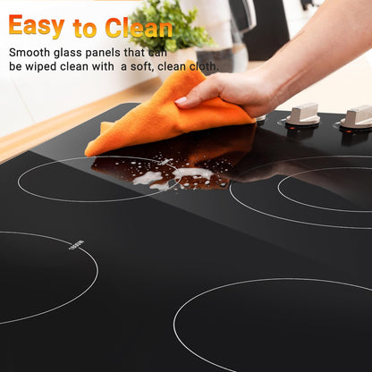 Cooktop Elétrico AMZCHEF 30" com 4 Bocas e Controle de Botão (Preto)