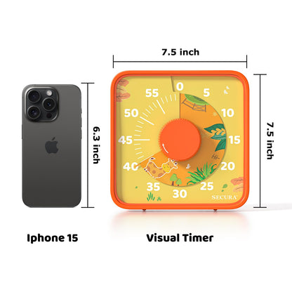 Secura Timer Visual 60 Minutos com Imã para Crianças, Cozinha e Sala (Laranja)