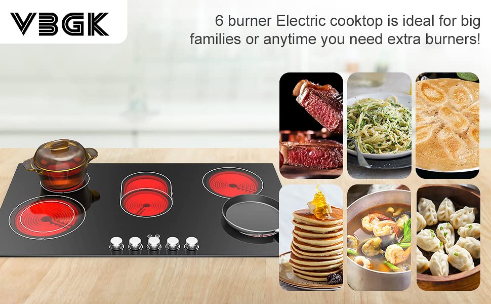 VBGK Cooktop Elétrico 36" 8600W com 5 Bocas e Controle por Knob (Preto)