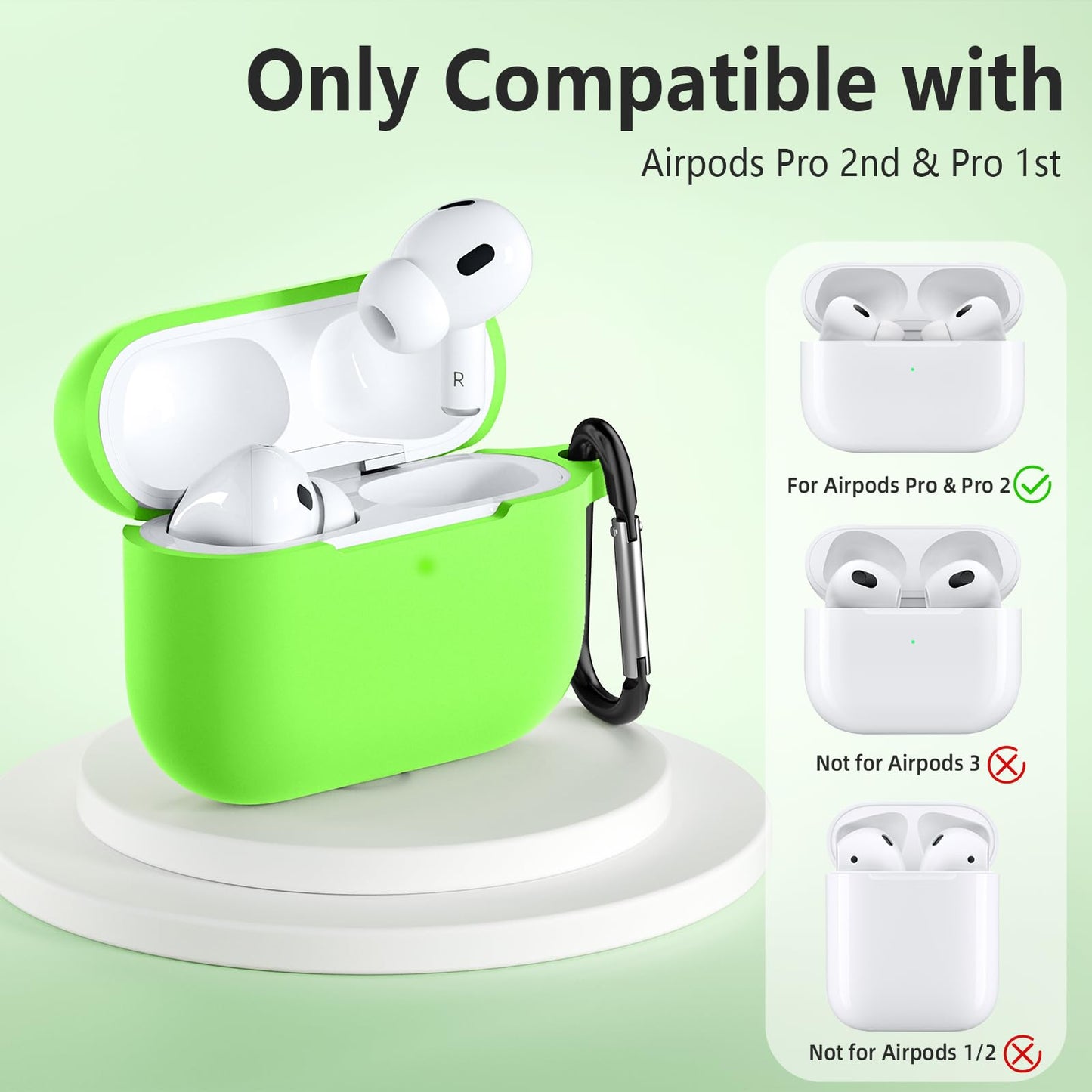 Lerobo Capa Silicone Fluorescente para AirPods Pro 2ª/1ª Geração (Verde Fluorescente)