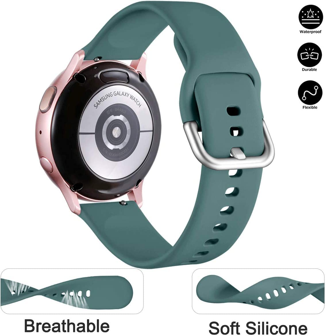 Lerobo 3 Pulseiras de Silicone P/ Galaxy Watch, 20mm, P (Black/Slate Blue/Pine Green)