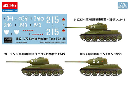 Academy 1/72 Modelo Plástico T-34-85 do Exército Soviético - Tanque Médio