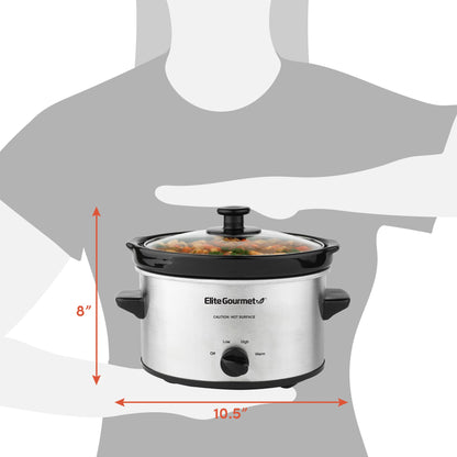 Elite Gourmet Panela Elétrica Slow Cooker 2 Quartos com Tampa de Vidro (Inox)