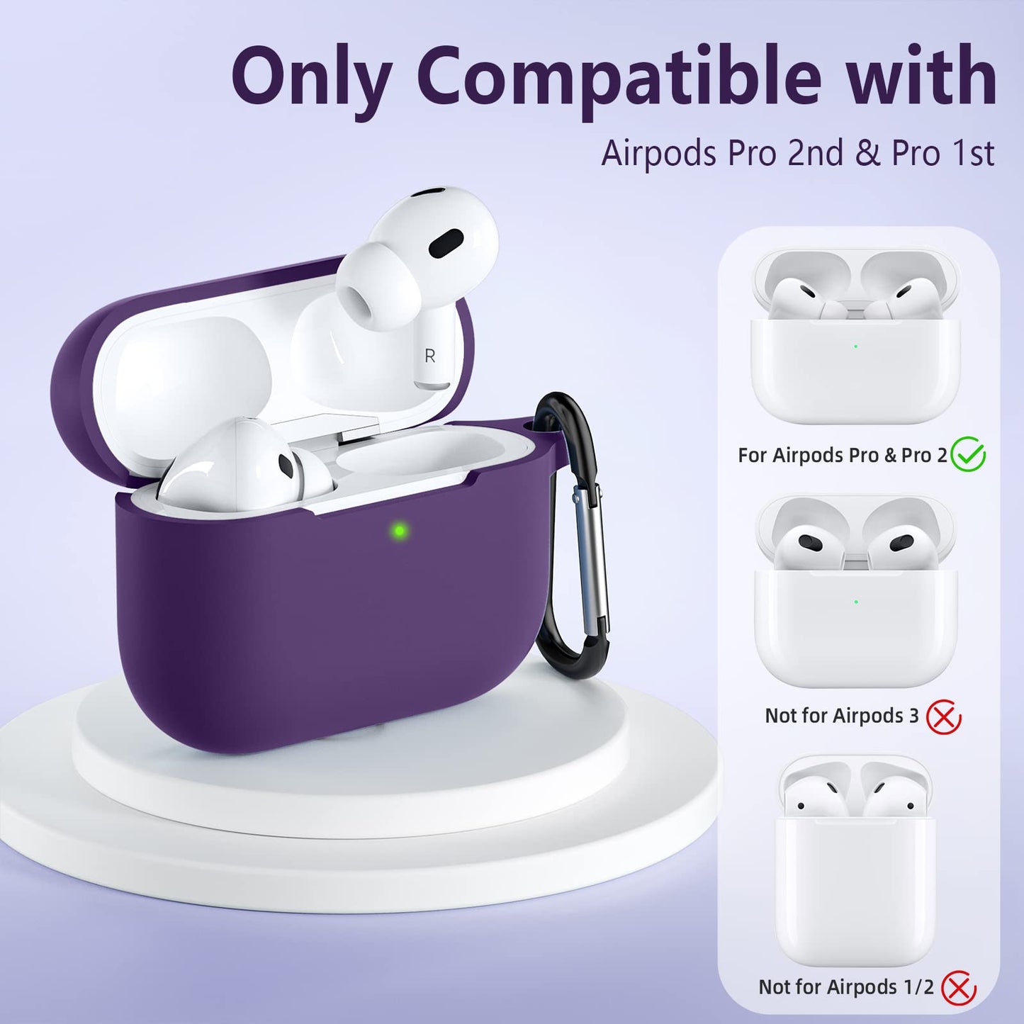 Lerobo Capa Silicone Compatível com AirPods Pro 2ª/1ª Geração (Roxo)