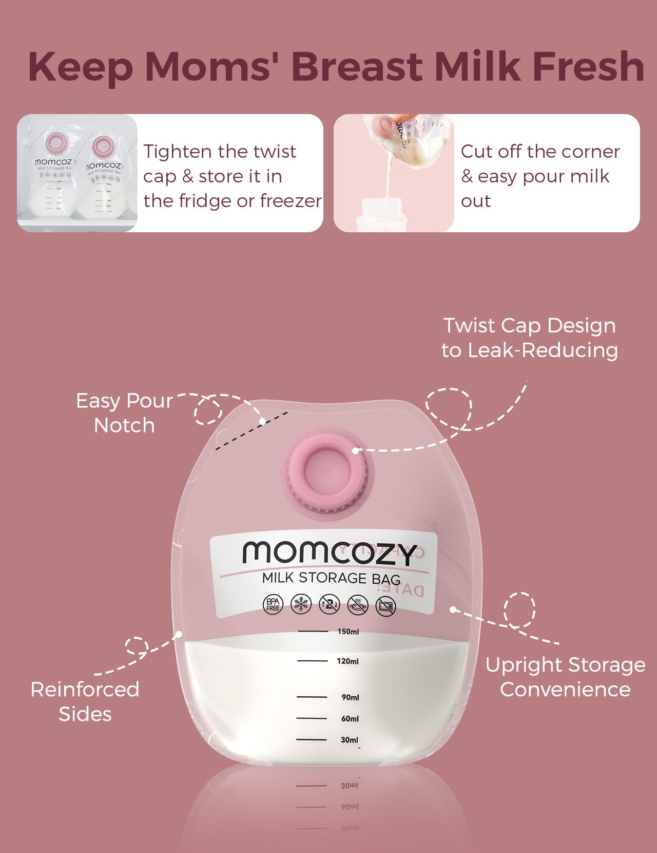 Momcozy Copos Coletor de Leite com Sacos Armazenamento 150ml 2 un