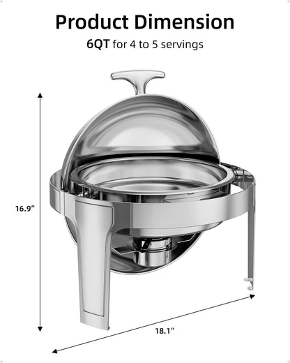 Takywep Réchaud 6 Qt Aço Inox Prata com Tampa Rolante para Eventos