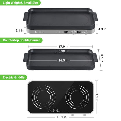 AMZCHEF Fogão de Indução Duplo com Chapa Removível, 2 Queimadores, 1800W