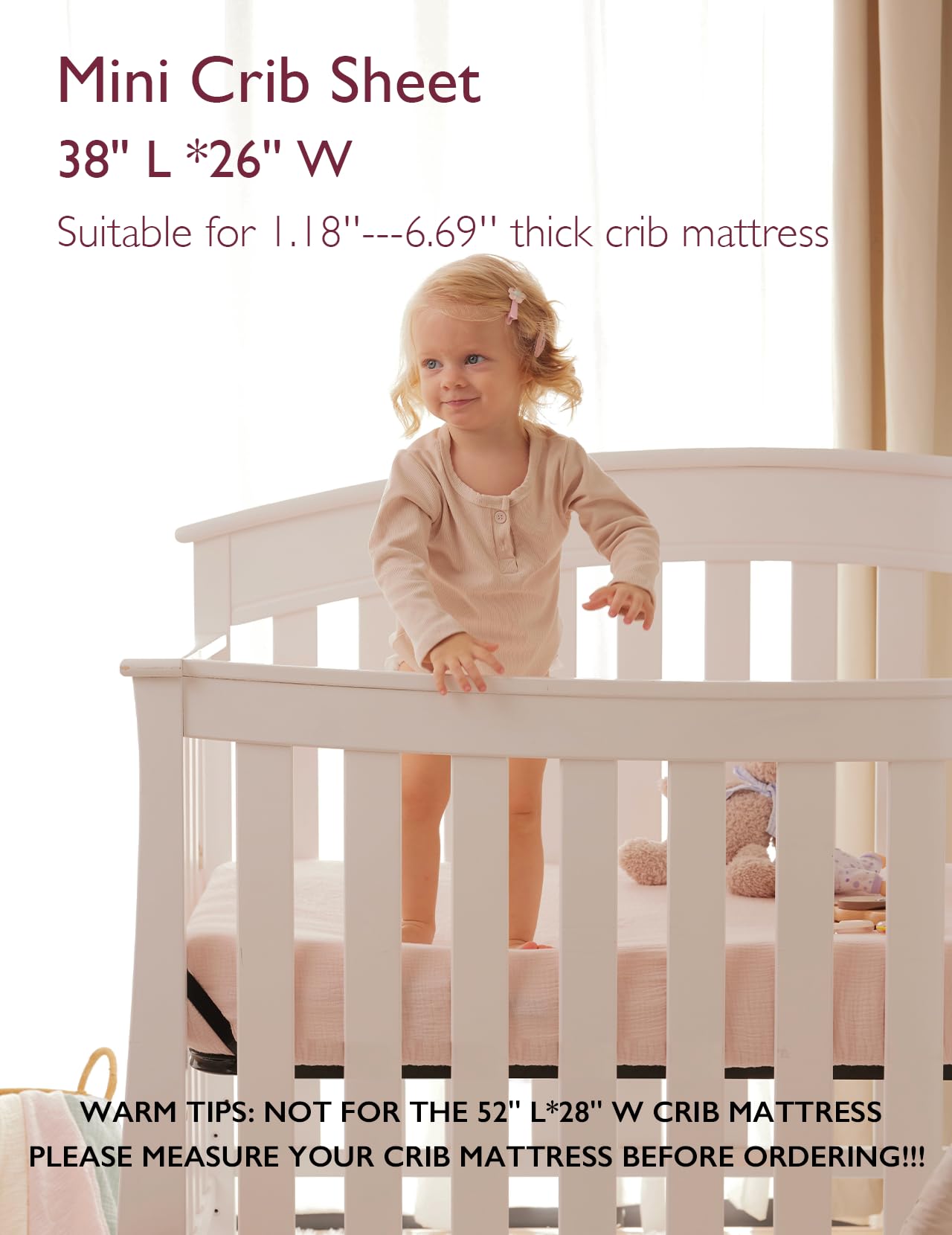 Momcozy Lençóis Mini Berço Musselina 38"x26" (Creme Blush) 2 Unid Conforto Total