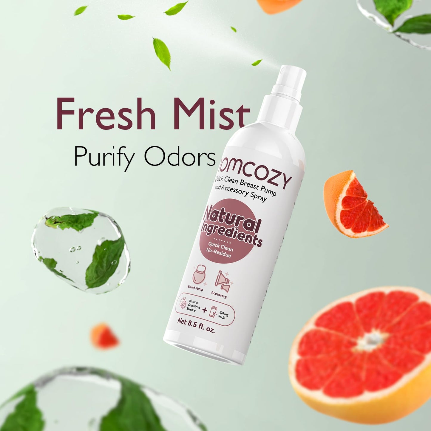 Momcozy Spray de Limpeza para Bombas Tira-Leite, Portátil e Natural, Aroma de Toranja