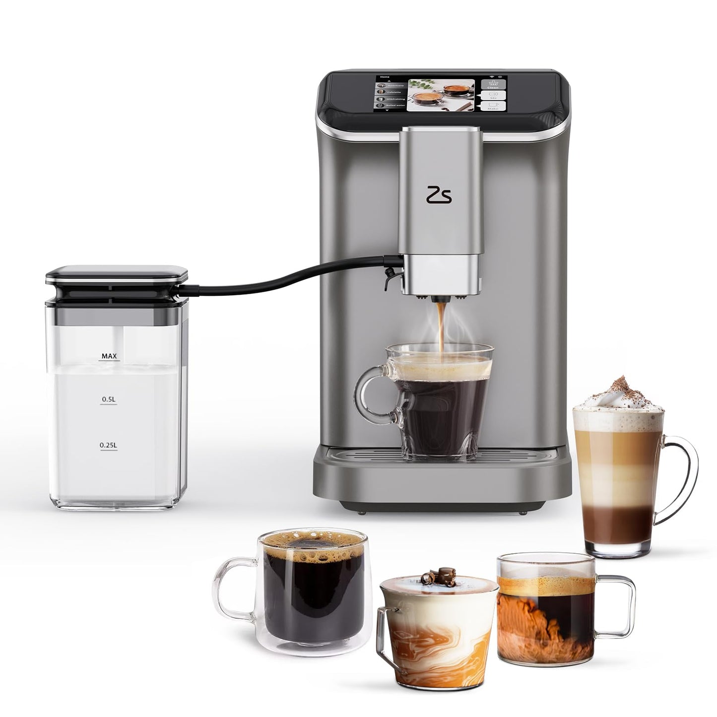 Takywep Máquina de Espresso Automática 20-Bar com Moedor e Espumador de Leite (Prata)