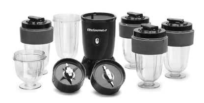 Elite Gourmet Mixer e Blender Pessoal 17 Peças com Copos Reutilizáveis (Preto)