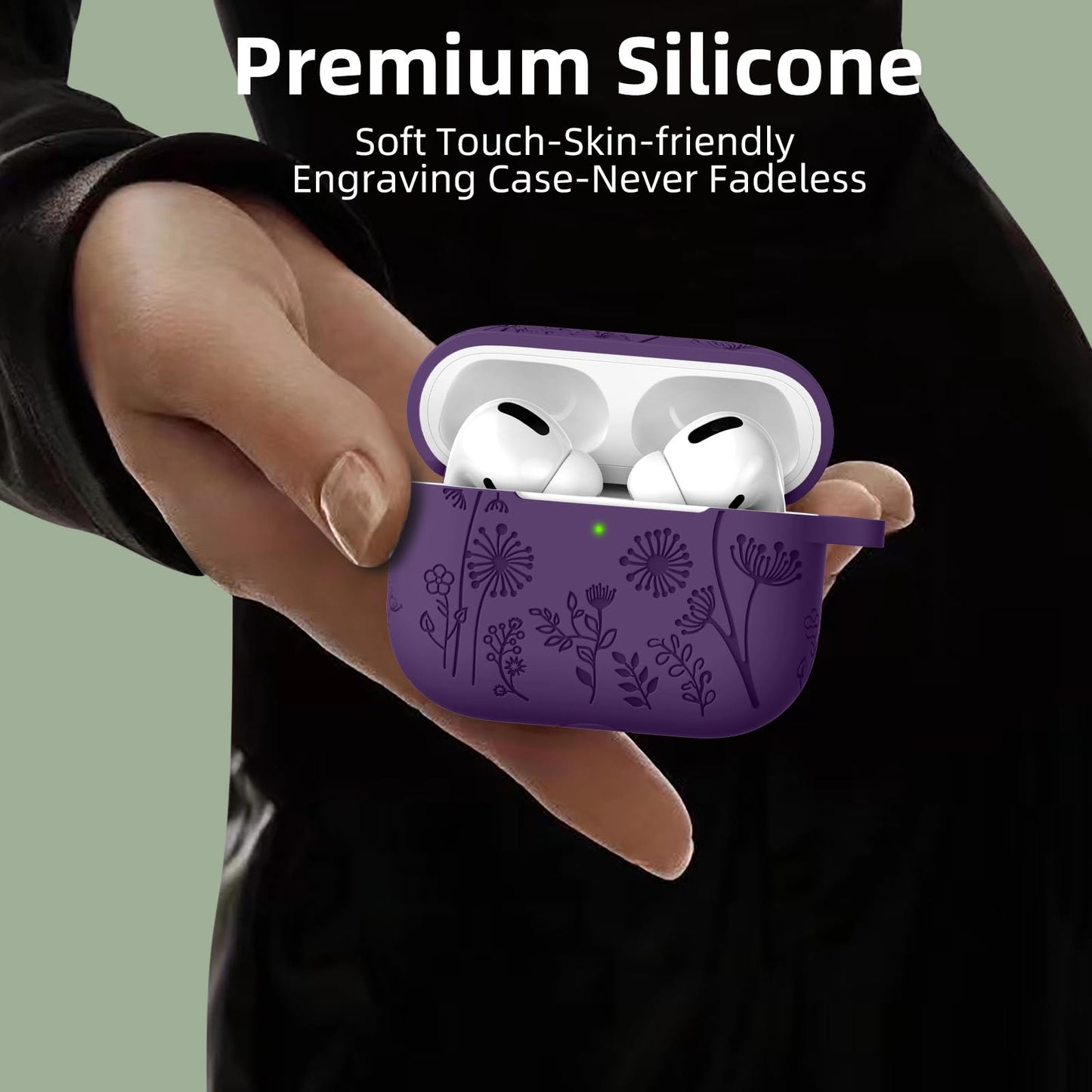 Lerobo Capa Gravada p/ AirPods Pro 1/2 Geração com Mosquetão (Roxo)