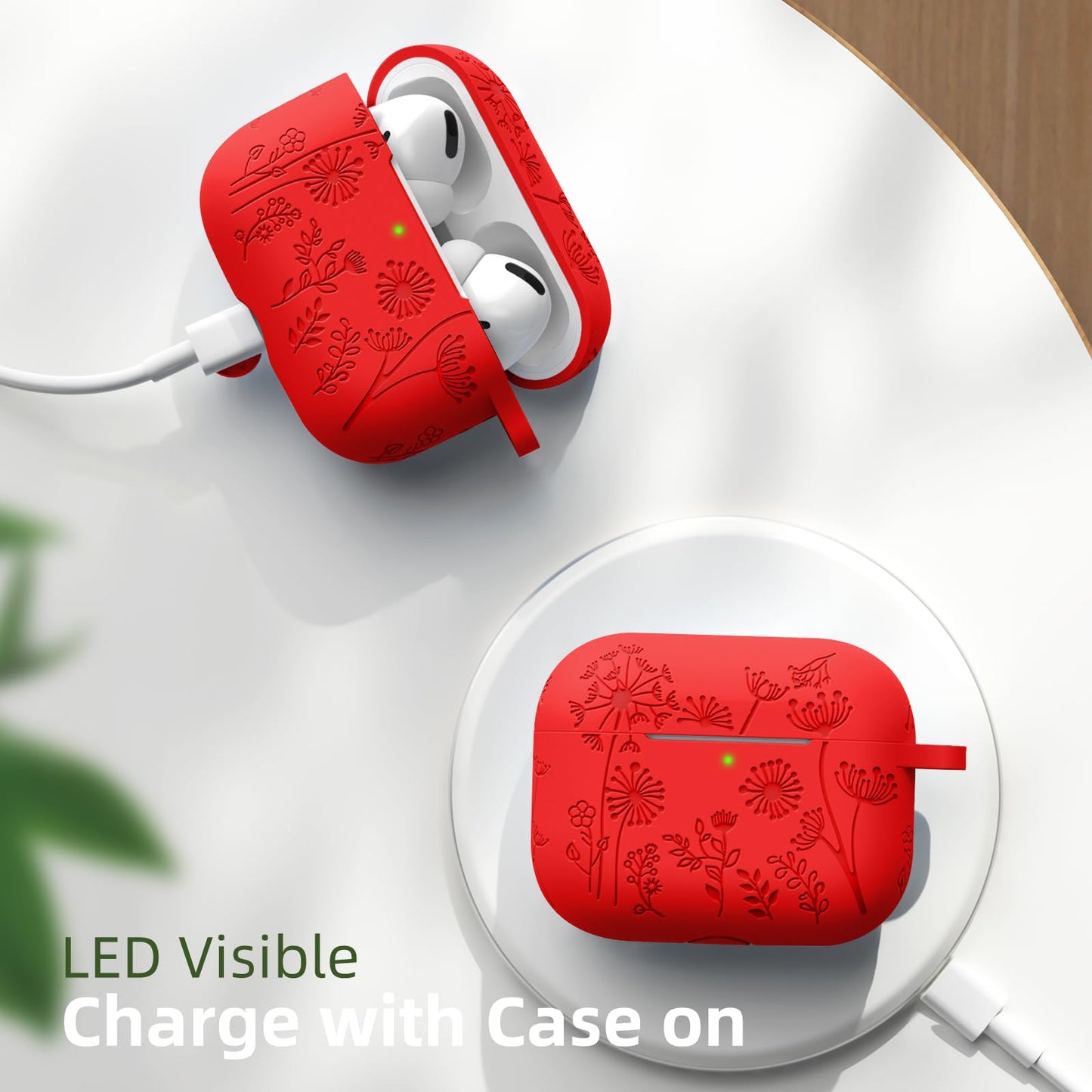 Lerobo Capa Gravada para AirPods Pro 1ª e 2ª Geração com Chaveiro (Vermelho)