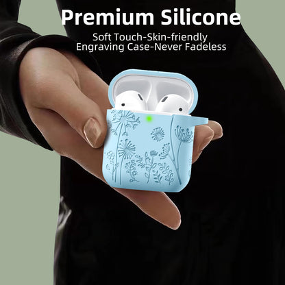 Lerobo Capa Gravada Silicone para AirPods 1ª/2ª Geração com Mosquetão (Azul Céu)