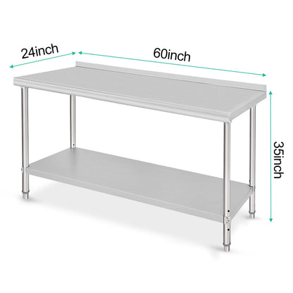 Takywep Mesa de Trabalho Inox 152x61x89cm Prateleira Ajustável