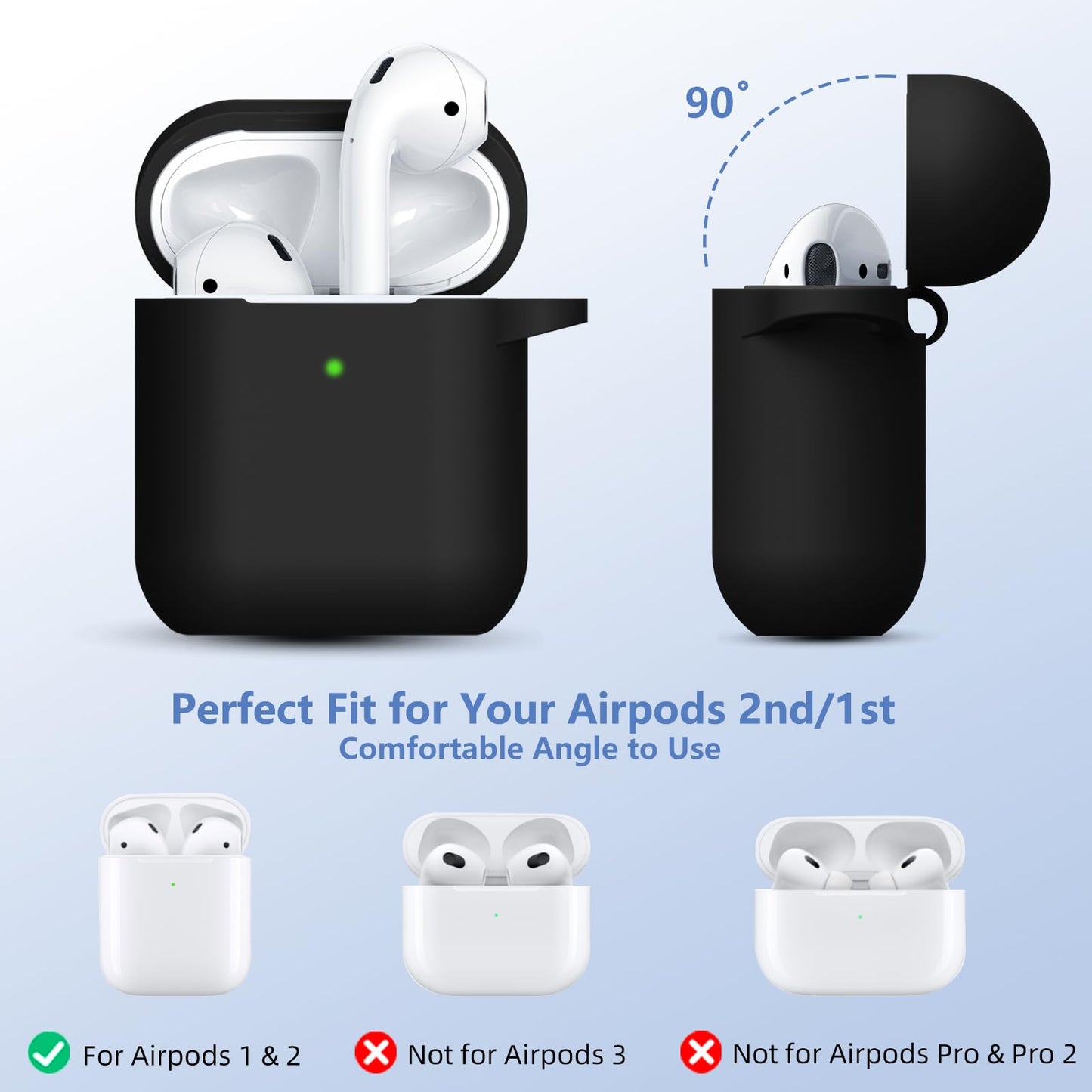 Lerobo Capa para AirPods 1ª/2ª Geração com Kit de Limpeza e Cordão (Preto)