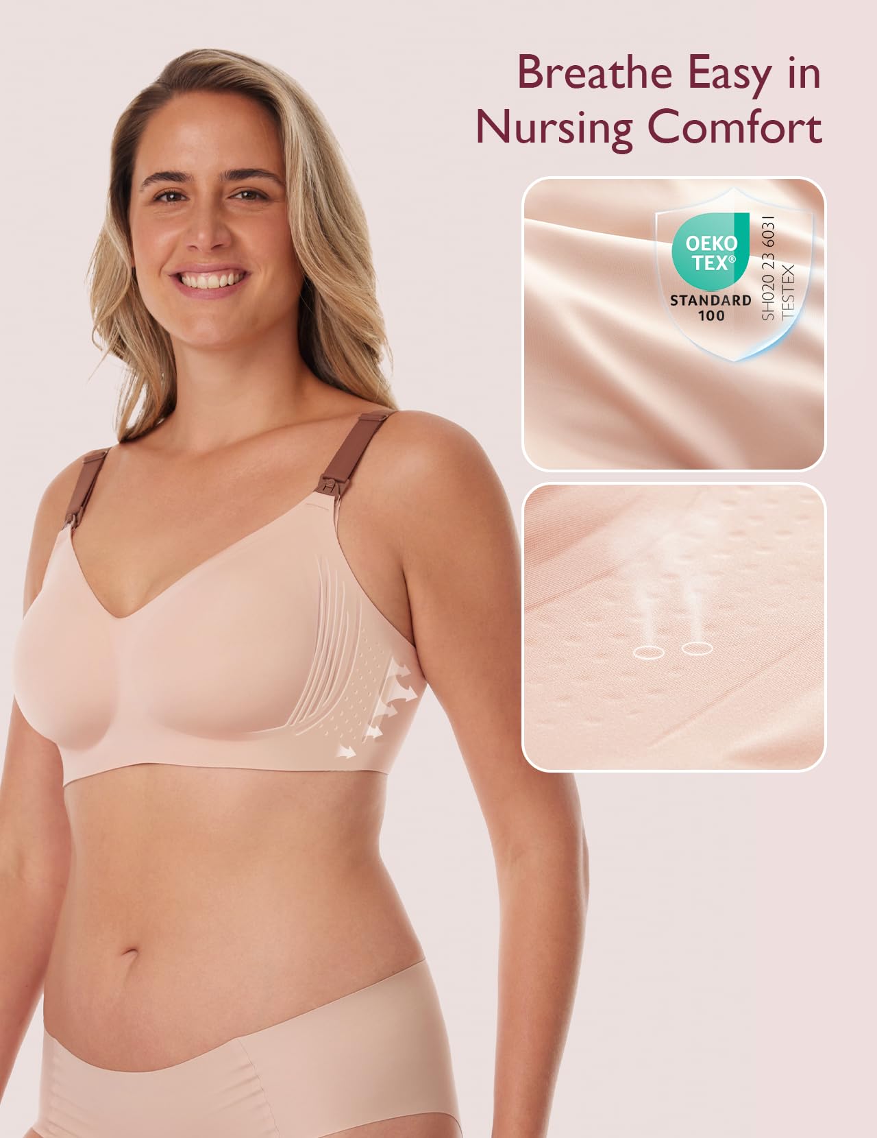 Momcozy Sutiã Amamentação Jelly Strip Lift Sem Aro Oyster Pink XXG Plus