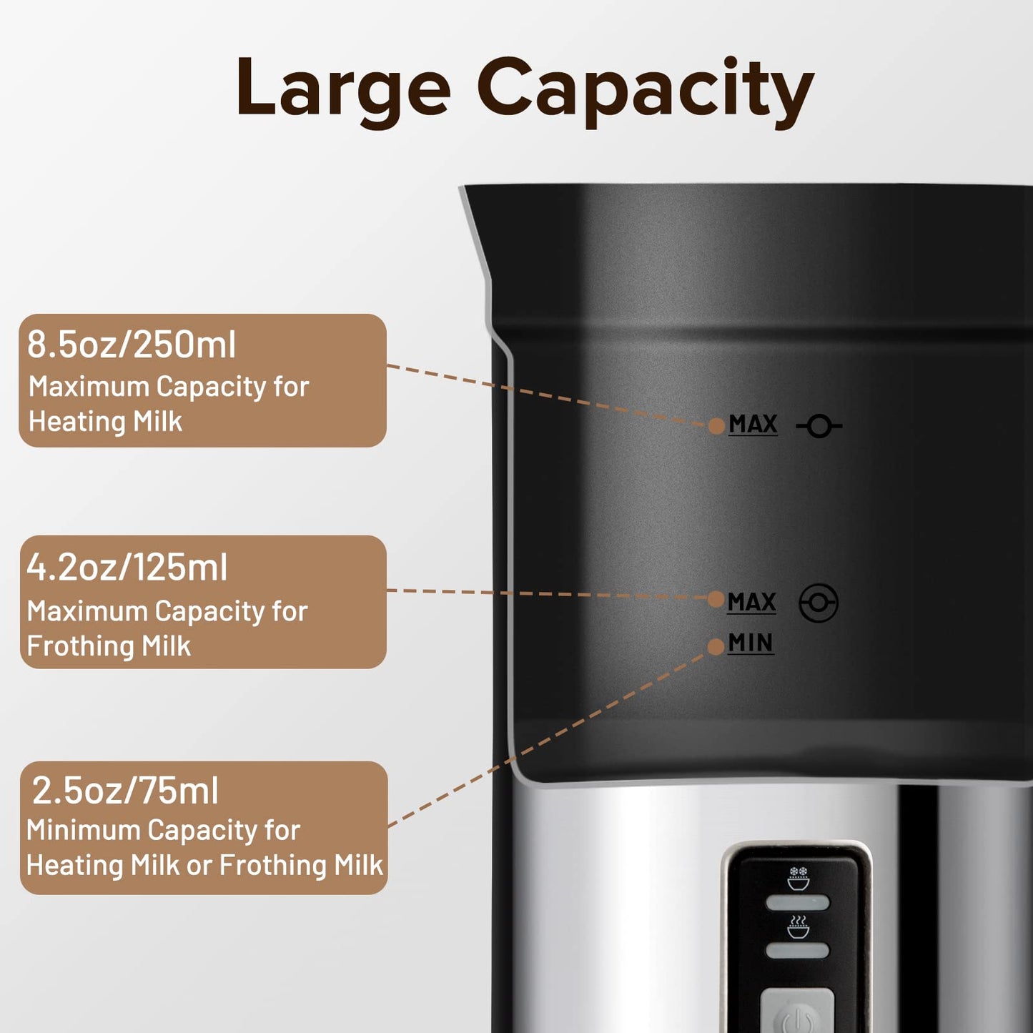 Secura Espumador de Leite Elétrico 8.4oz com Função Quente e Frio (Inox)