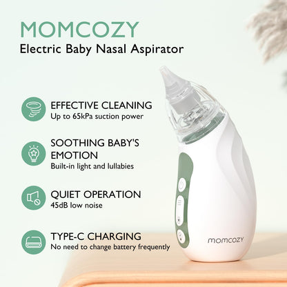 Momcozy Aspirador Nasal Elétrico para Bebês 3 Níveis c/ Luz e Música