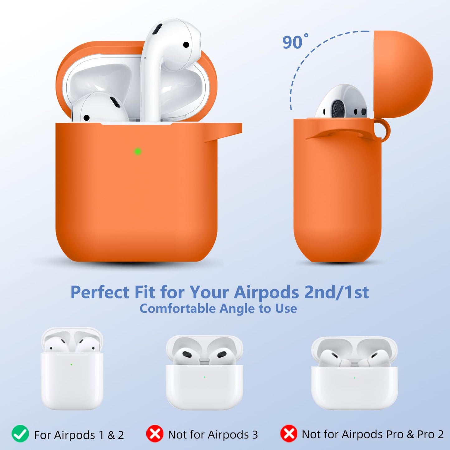 Lerobo Capa p/ AirPods 1/2 c/ Kit Limpeza e Cordão Anti-Perda ( Laranja)