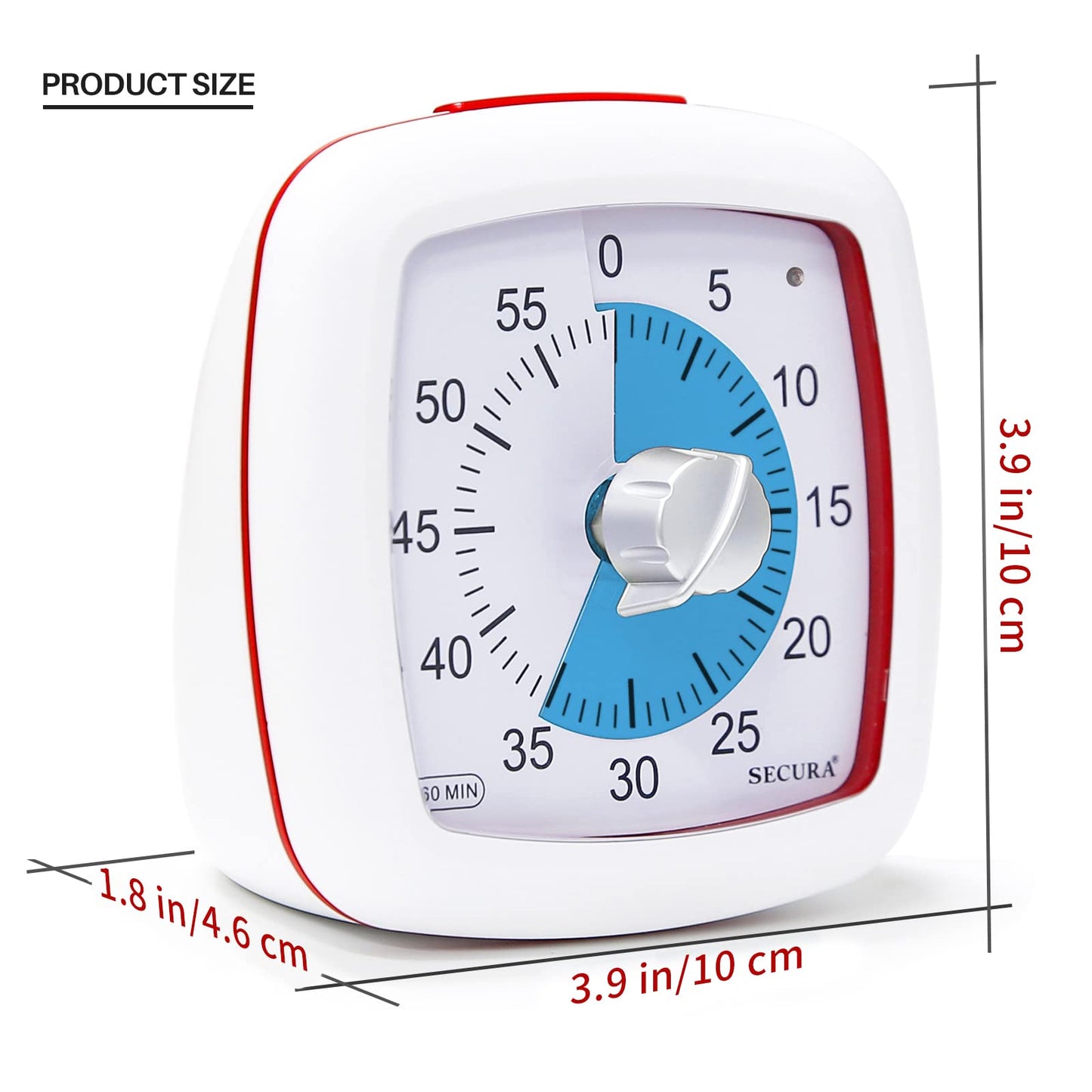 Secura Timer Visual de 60 Minutos para Estudo e Gestão de Tempo (Azul e Branco)