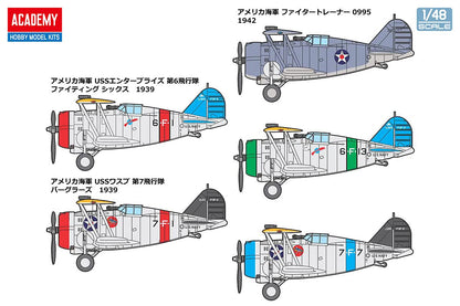 Academy 1/48 F3F-2 VF-6 Fighting Six Biplano Modelo Plástico Detalhado