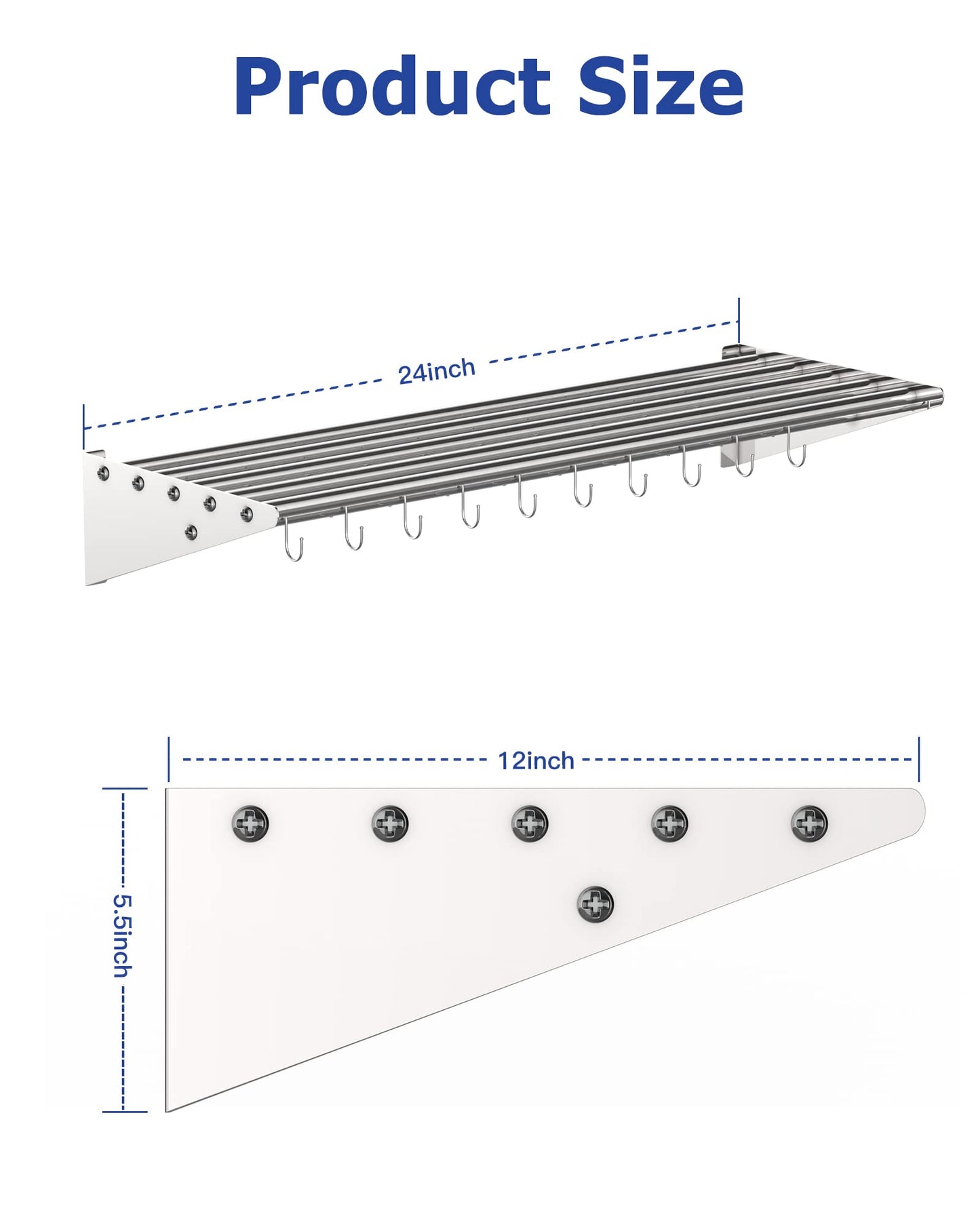 Takywep Prateleira Suspensa de Aço Inoxidável com Ganchos, 30 cm x 91 cm