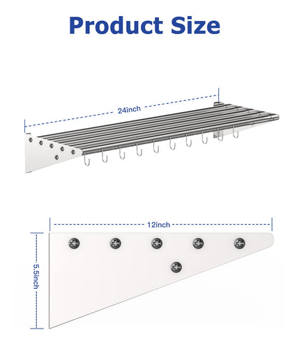 Takywep Prateleira Suspensa de Aço Inox 24" com 10 Ganchos