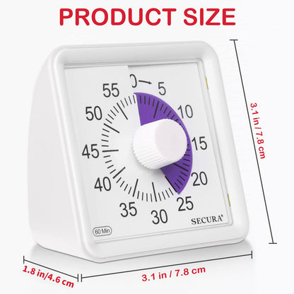 Secura Timer Visual de 60 Minutos para Sala de Aula e Estudo (Roxo e Branco)