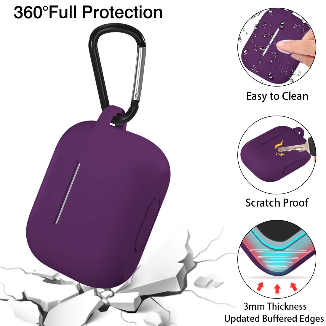 Lerobo Capa Protetora de Silicone para AirPods Pro com Mosquetão (Roxo)