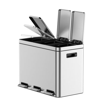 Takywep Lixeira Inox 45L com 3 Compartimentos e Pedal Prata