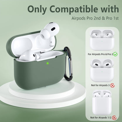 Lerobo Capa Silicone para AirPods Pro c/ Mosquetão e Cordão (Verde Oliva)