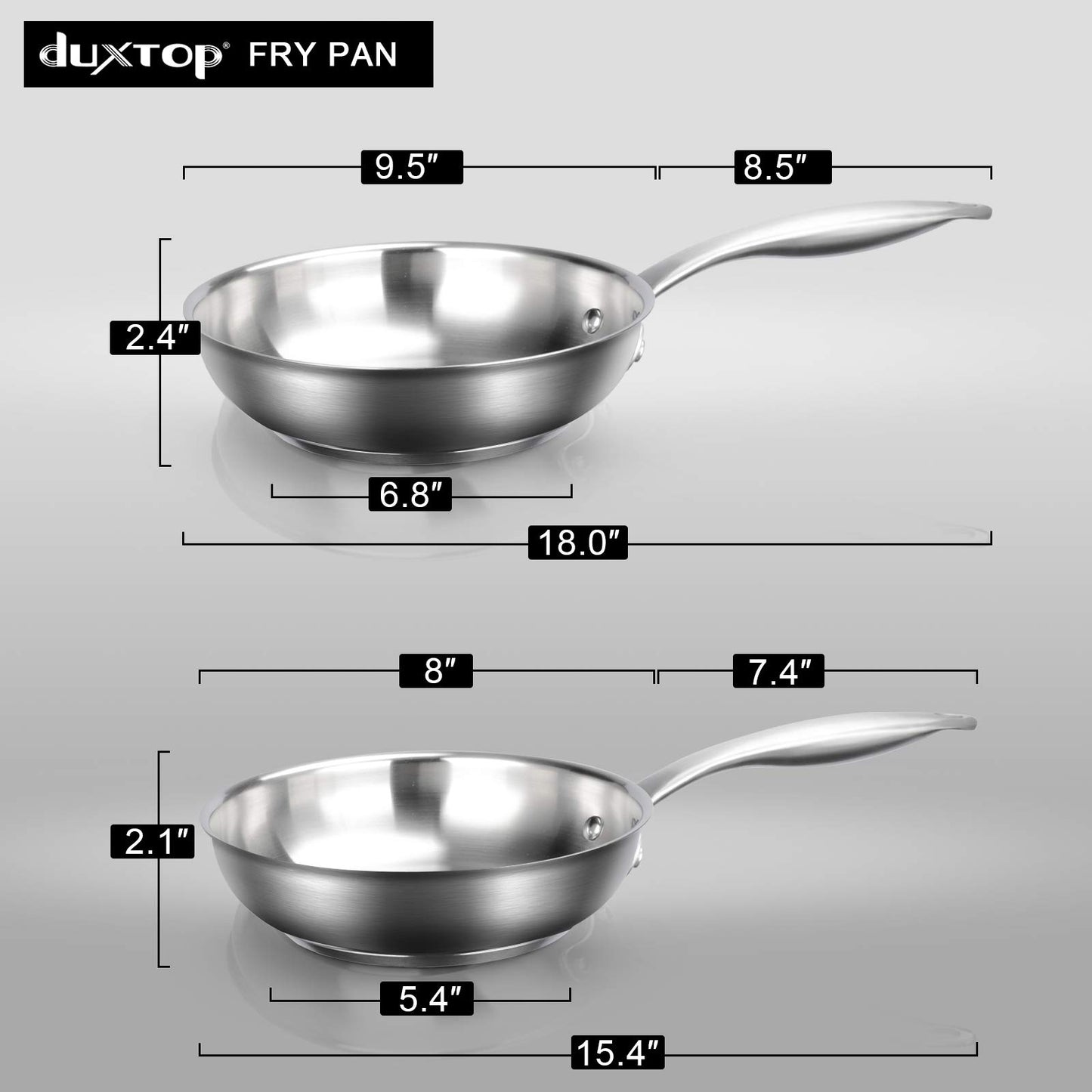 Duxtop Frigideira Tri-Ply Aço Inox 8" com Cabo Frio para Indução (Prata)